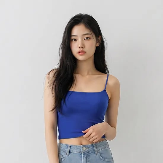 힙핑크 페더 캡 크롭 스퀘어넥 끈 나시탑 (일체형패드)