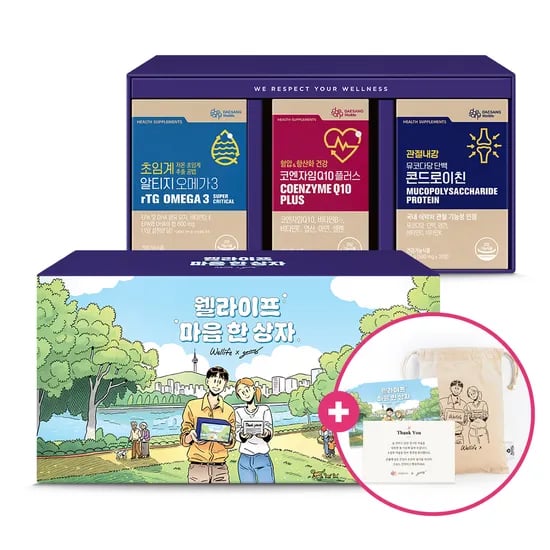 웰라이프 마음한상자 포 우먼 오메가3 콘드로이친 코엔자임 + 그림비 작가 콜라보 파우치