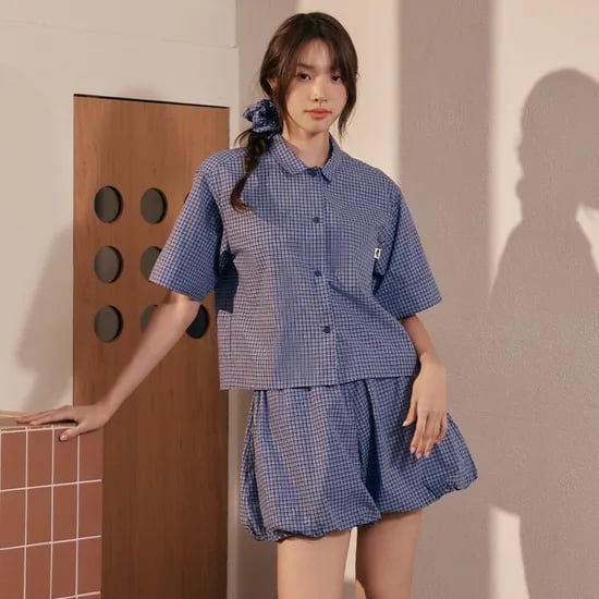 코튼 포플린 셔츠 파자마 셋업 - 면100%