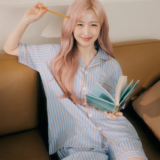 실크핏 시에르 반팔 카라 커플 잠옷 세트 여름 홈웨어