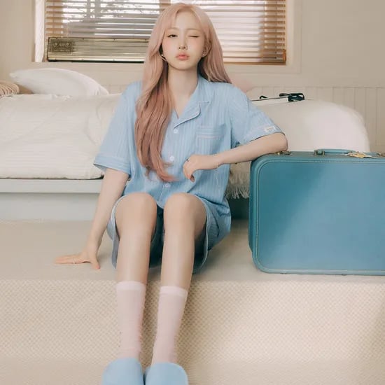 실크핏 블루비 반팔 카라 커플 잠옷 세트