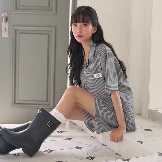 하이픈 매티 실크핏 남녀공용 반팔 잠옷 세트