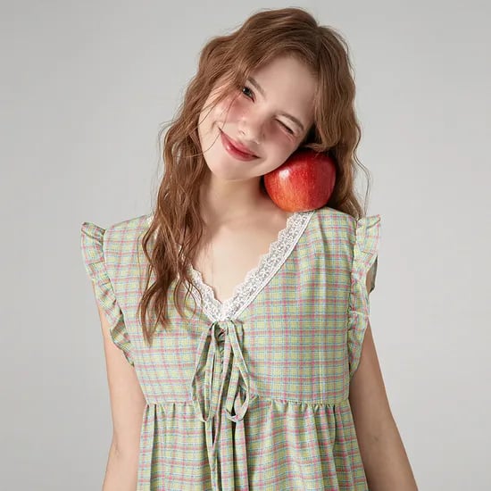 코튼라이크 푸키 민소매 레이스 원피스 잠옷