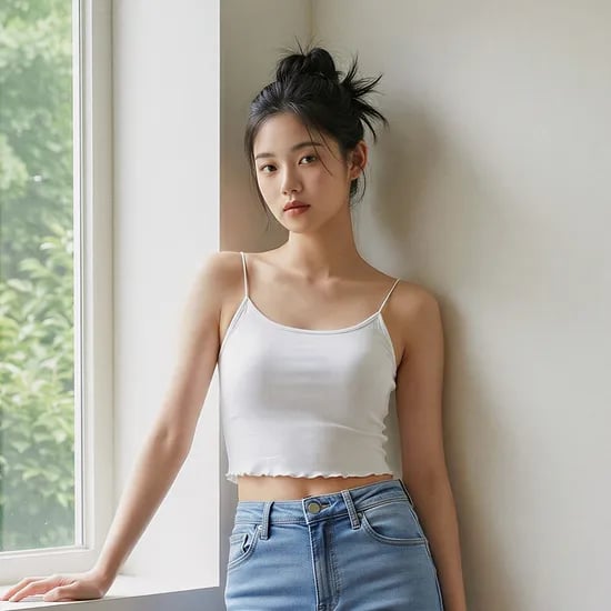 힙핑크 올데이 소프트 모달 볼륨캡 웨이브 크롭 끈 나시탑 (일체형패드)
