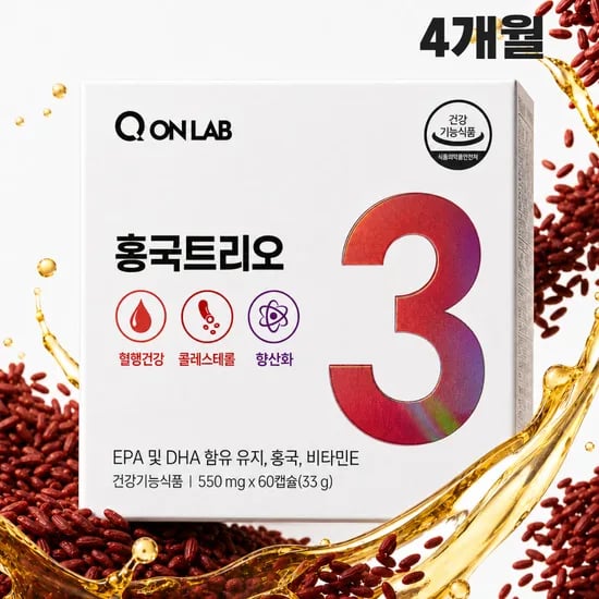 3+1 홍국트리오 메가 중성지방 콜레스테롤 낮추는 HDL LDL 홍국 60정, 4개