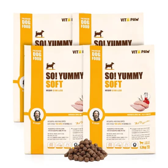 비타파우 강아지 전연령 높은 기호성 노견 쏘야미 소프트 반습식 사료 치킨+크릴, 1.2kg, 4개