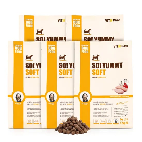 비타파우 강아지 전연령 높은 기호성 노견 쏘야미 소프트 반습식 사료 치킨+크릴, 1.2kg, 5개