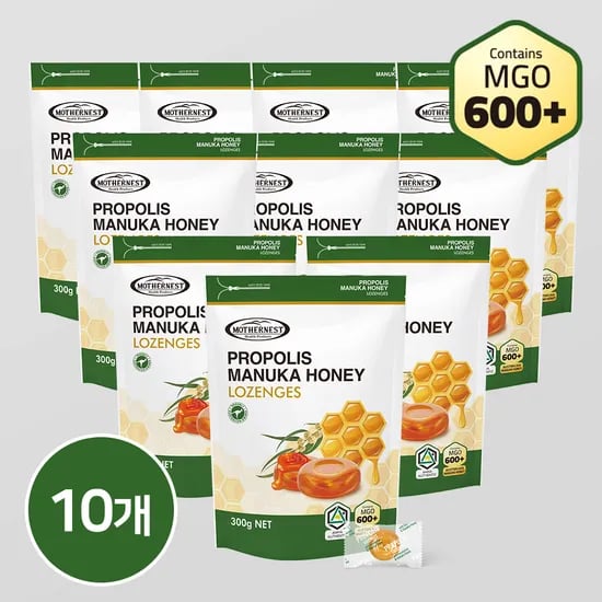 마더네스트 호주산 프로폴리스 마누카 허니 로젠지스 캔디 (MGO600+) 300g, 10개
