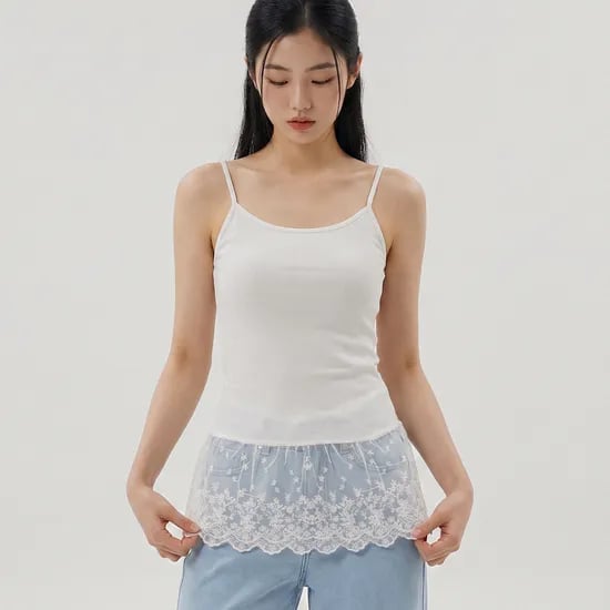 힙핑크 에이프릴 볼륨캡 레이스 롱 끈나시 (일체형패드)