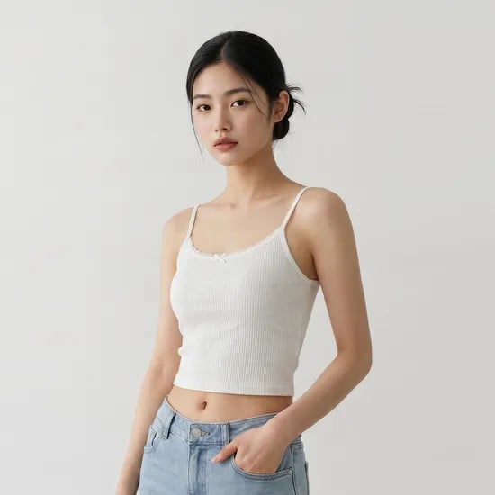 힙핑크 모닝 볼륨캡 크롭 끈 나시탑 (일체형패드)