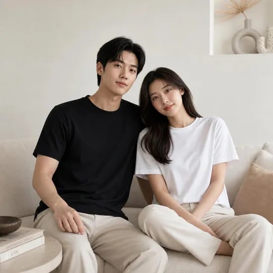 무지 반팔면티 라운드 레이어드 오버핏 흰티