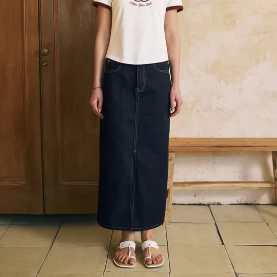 슬릿 데님 롱 스커트 SLIT DENIM LONG SKIRT / DEEP INDIGO