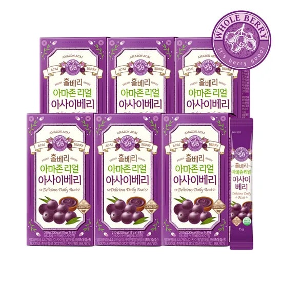 홀베리 아마존리얼 아사이베리 15g 삼바존 아사이베리 퓨레 14포, 6개