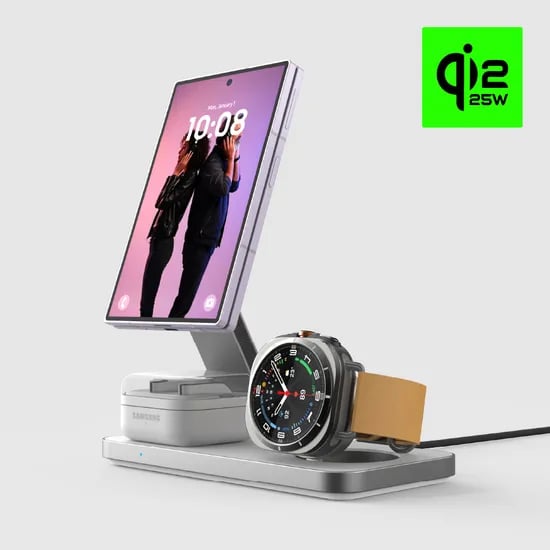 파우트 폴드8 호환 Qi2.2 25W 3in1 맥세이프 초고속 무선충전기 HANDS7 PRO 갤럭시, 화이트