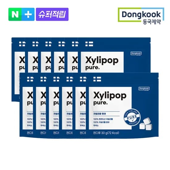 동국제약 자일리톨 무설탕 캔디 자일리팝 사탕 퓨어, 30g, 12개