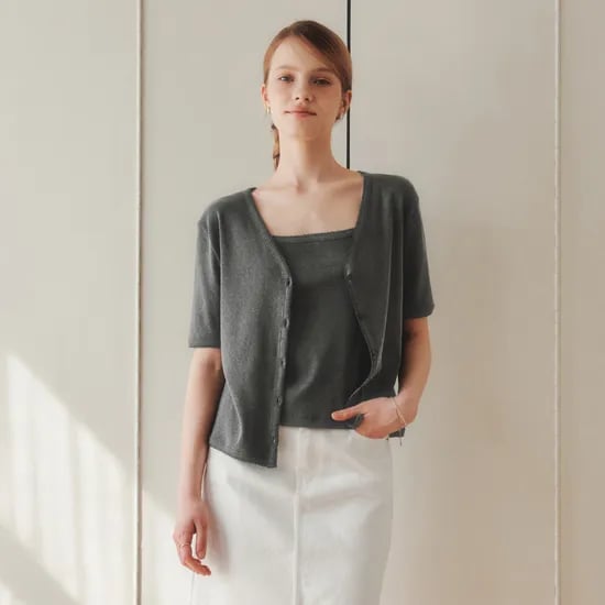피그먼트 아일렛 가디건 나시 세트 PIGMENT EYELET CARDIGAN & CAMI SET / CHARCOAL