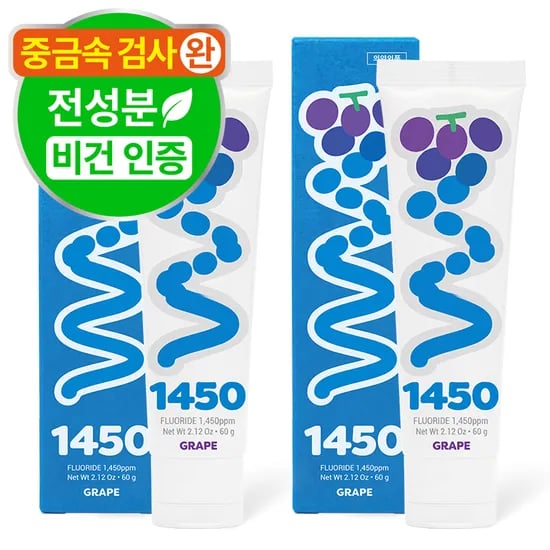 닥터노아 중금속 안심 1450 고불소 유아 어린이치약 초등학생 아기 키즈 포도향, 60g, 2개