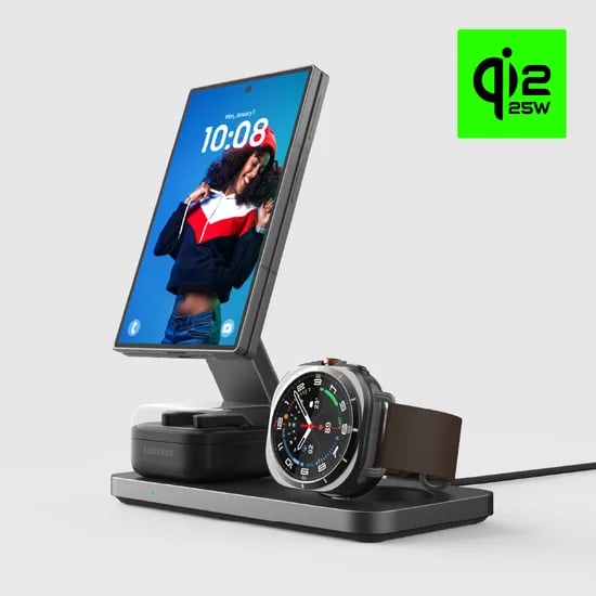 파우트 폴드8 호환 Qi2.2 25W 3in1 맥세이프 초고속 무선충전기 HANDS7 PRO 갤럭시, 블랙