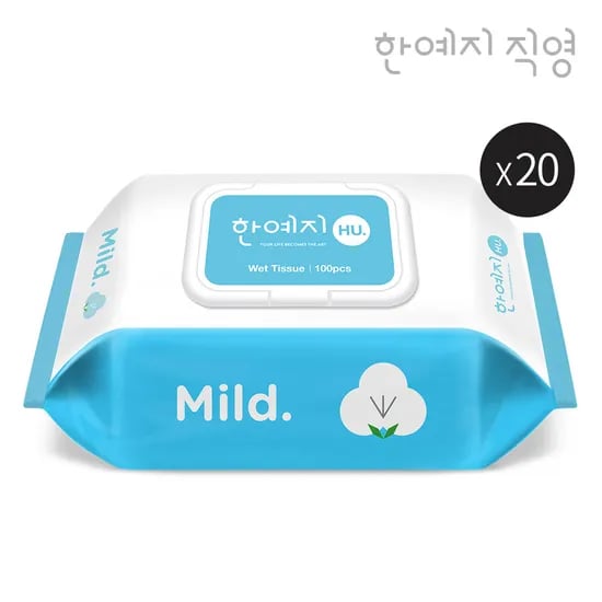 한예지 휴 마일드 물티슈 캡형 100매, 20개