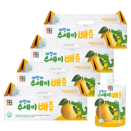 어린이 수세미배즙 4박스 120포x100ml 음료 주스 간식 선물포장 순수식품