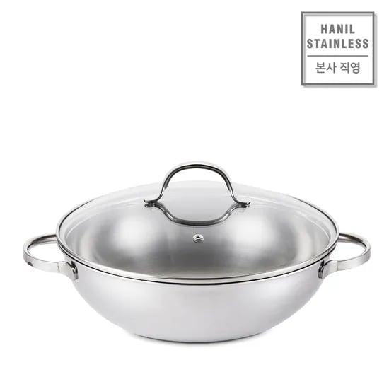 한일스텐레스 오딘 통3중 IH 인덕션 스텐냄비 파티웍 궁중전골 웍 양수 32cm