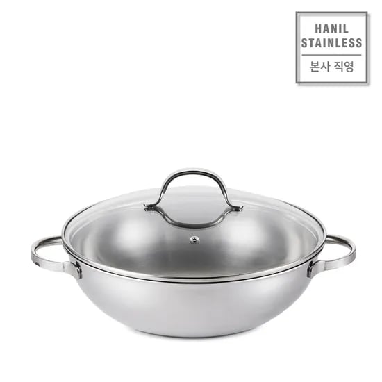 한일스텐레스 오딘 통3중 IH 인덕션 스텐냄비 파티웍 궁중전골 웍 양수 30cm