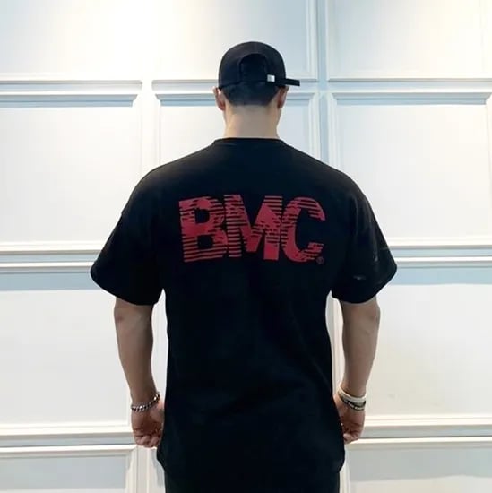 비스트모드 월드맵 헬스 오버핏 반팔 티셔츠 짐웨어 블랙레드 BSMD