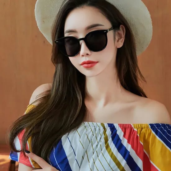 오버사이즈 여성 남성 라운드 뿔테 선글라스