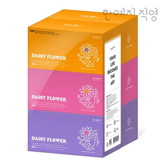 키스해링 데이지 천연펄프 보들보들 각티슈 6입 미용티슈 곽티슈 각휴지 280매, 1개