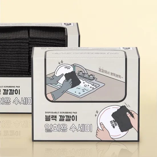 생활쉼표 뽑아쓰는 블랙 깔깔이 주방 일회용 수세미 60개입, 2개