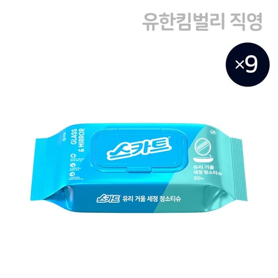 스카트 유리거울 세정티슈 30매, 9개