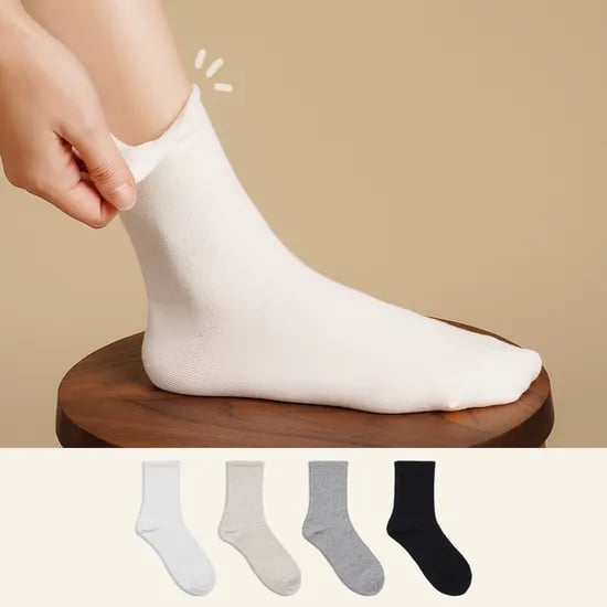 삭피엔스 밴드 조임 없는 여자 무압박 무지 발이 편한 긴 흰 양말 8켤레