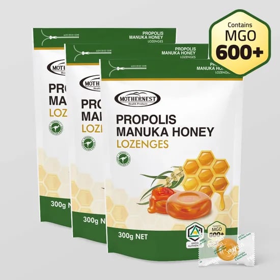 마더네스트 호주산 프로폴리스 마누카 허니 로젠지스 캔디 (MGO600+) 300g, 3개