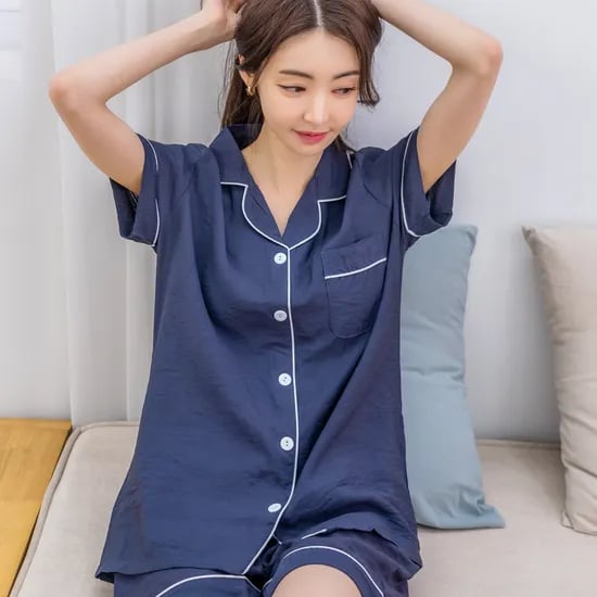 에이원 여성 인견 반팔 카라 잠옷 세트 상하 실내복