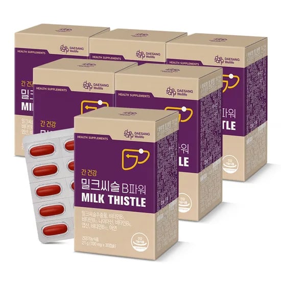 웰라이프 밀크씨슬 B파워 (700mg) 실리마린 간건강 영양보충용제품 30캡슐, 6개