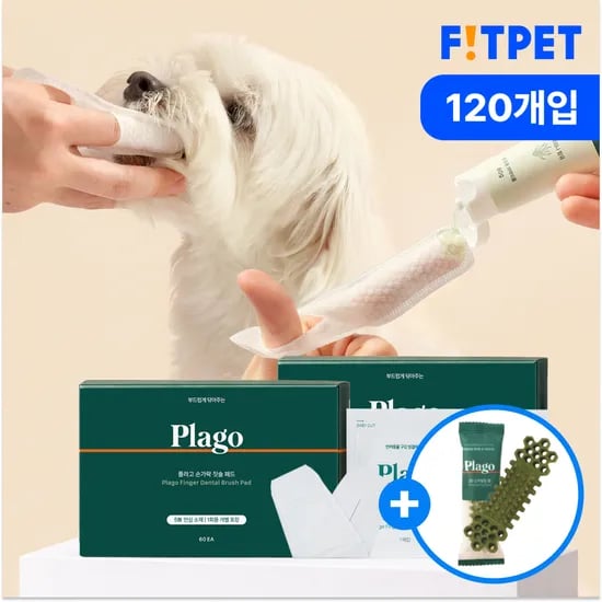 플라고 손가락 칫솔 패드 강아지 고양이 양치 입냄새 치석 관리 일회용 60개입, 2개