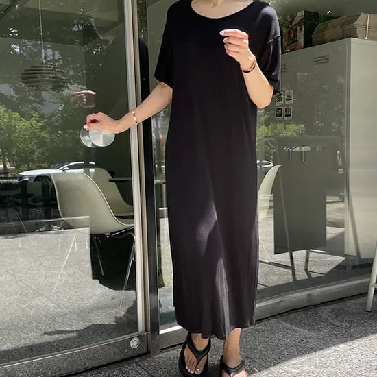 모달 찰랑 유넥 반팔 베이직 롱 여름원피스
