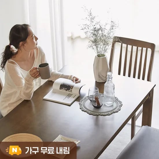 까르엠가구 로렌 4인용식탁 테이블 고무나무 원목