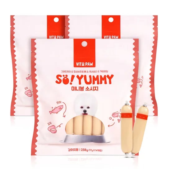 비타파우 강아지 소세지 휴먼그레이드 애견 간식 미니봉 소시지 14개입 연어+크릴, 238g, 3개