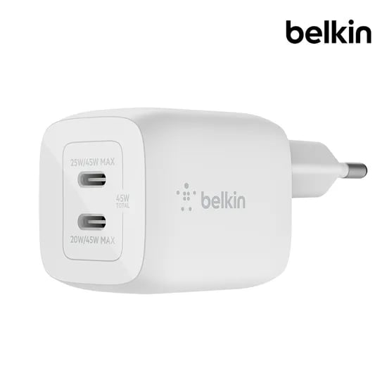 벨킨 45W 듀얼 USB-C타입 PD 3.0 PPS GaN 고속 충전기 WCH011kr 아이폰17 갤럭시S26 아이패드 프로 M5 맥북 노트북