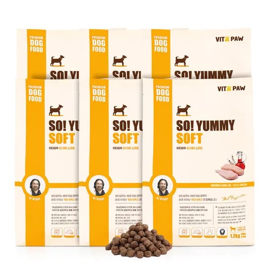 비타파우 강아지 전연령 높은 기호성 노견 쏘야미 소프트 반습식 사료 치킨+크릴, 1.2kg, 6개