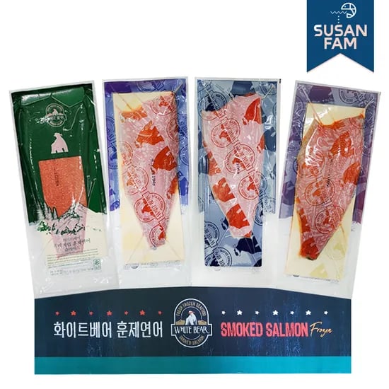 화이트베어 훈제연어 통 필렛 슬라이스 냉동연어 칠레 노르웨이 (박스 도매)