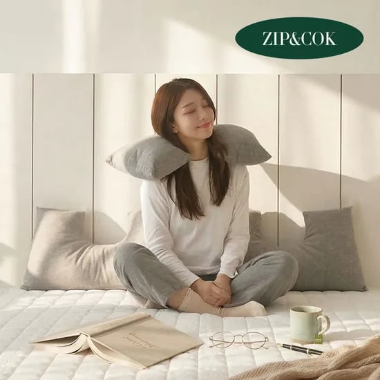 집앤콕 메밀 경추베개 낮은 경추목베개 일자목 목디스크 거북목 베개 잘자유 그레이