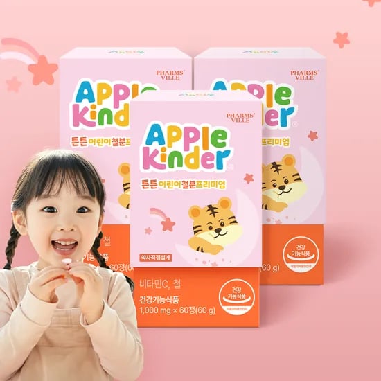 애플킨더 튼튼 철분 프리미엄 어린이 철분제 1,000mg 60캡슐, 3개