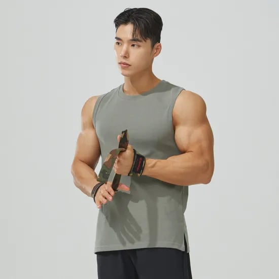 코튼폴리 기능성 머슬핏 쿨 나시 무지 운동 헬스복 짐웨어