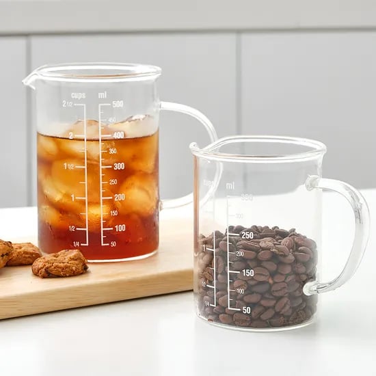 1+1 프리미엄 비커 내열 유리 계량컵 350ml / 홈카페 유리잔 컵 저그