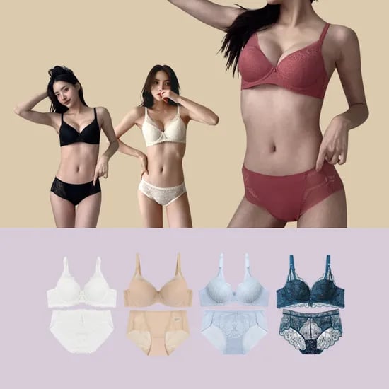 여성 속옷 노와이어 노라인 레이스 몰드 브라 팬티 세트