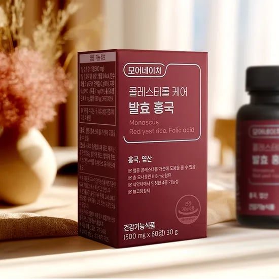모어네이처 발효 홍국 콜레스테롤 케어 HDL LDL 모나콜린 K 엽산 60정, 1개