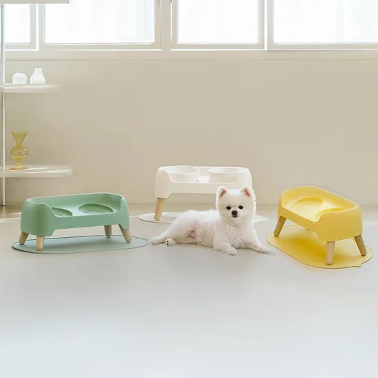 강아지밥그릇 고양이 식기 물그릇 3단 높이조절 커브 도자기 식탁세트