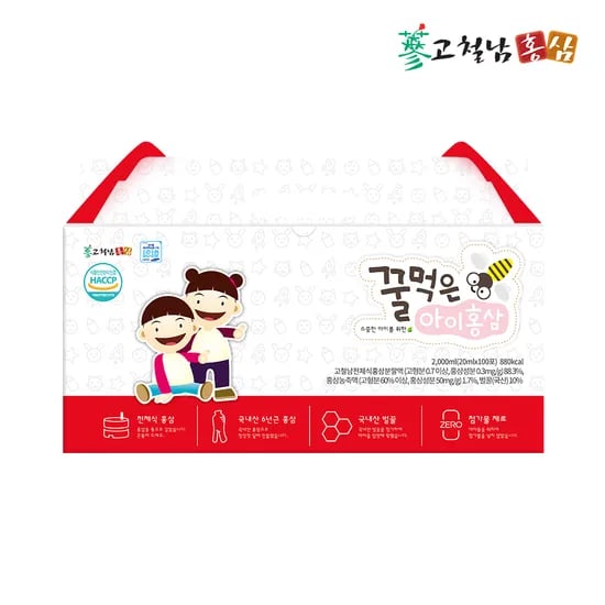 어린이 전체식 홍삼 꿀먹은 아이홍삼 6년근 키즈 유아 100포, 1개